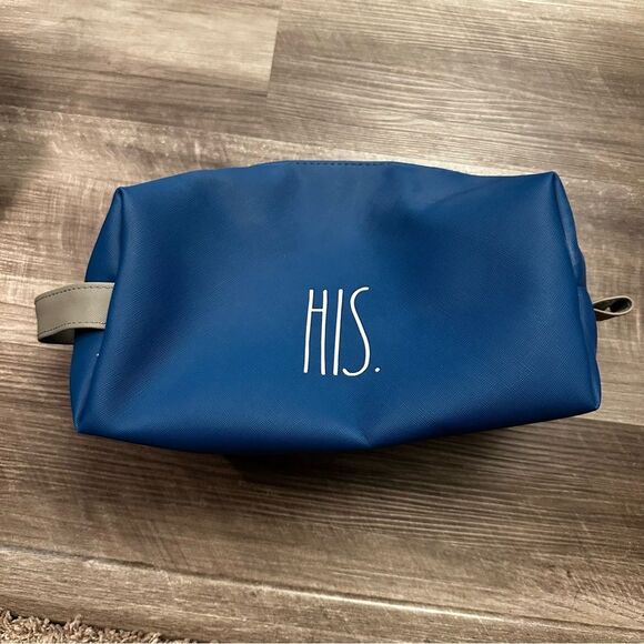 RAE DUNN "His" Toiletry Bag with 2nd Zipper Pocket navy blue - Picture 4 of 9
